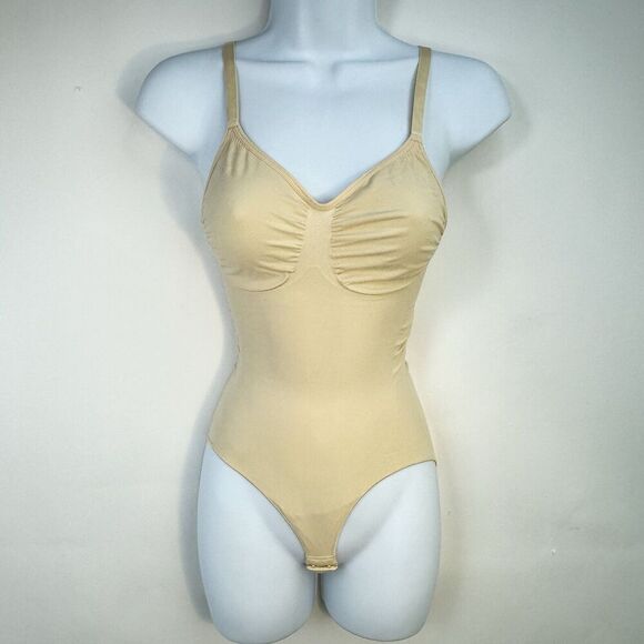 SHAPERX Bodysuit Tummy Control Shapewear Bodysuit S/M Beige STYLE 5213 NEW! - Picture 3 of 12